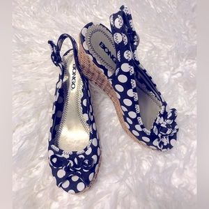 Bongo School Bell Black Polka Dot Wedge Heel